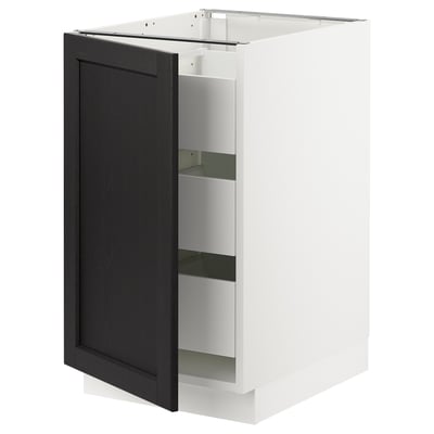 SEKTION / MAXIMERA Gabinete bajo+1 puerta/3 cajones, blanco/Lerhyttan teñido en negro, 18x24x30 "