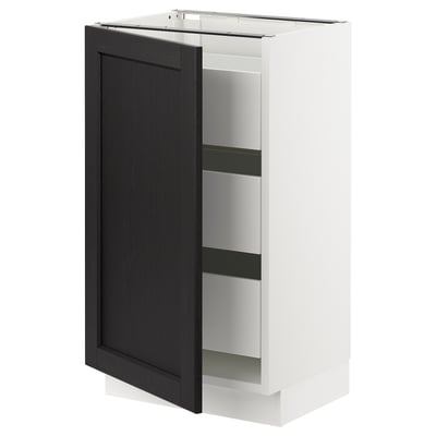 SEKTION / MAXIMERA Gabinete bajo+1 puerta/3 cajones, blanco/Lerhyttan teñido en negro, 18x15x30 "