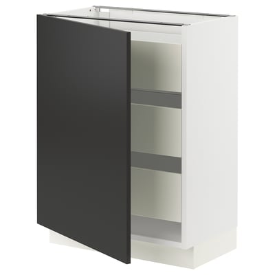 SEKTION / MAXIMERA Gabinete bajo+1 puerta/3 cajones, blanco/Nickebo antracita mate, 24x15x30 "