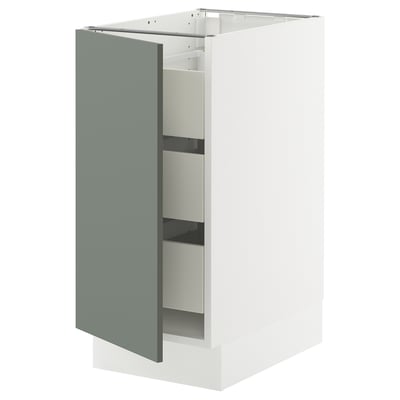 SEKTION / MAXIMERA Gabinete bajo+1 puerta/3 cajones, blanco/Nickebo verde grisáceo mate, 15x24x30 "