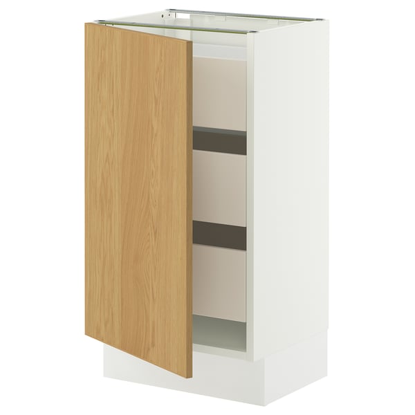 SEKTION / MAXIMERA Gabinete bajo+1 puerta/3 cajones, blanco/Sinarp chapa de roble, 18x15x30 "