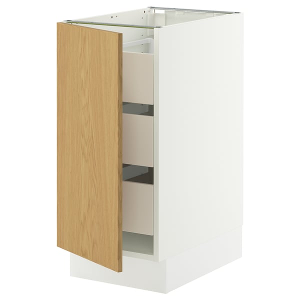 SEKTION / MAXIMERA Gabinete bajo+1 puerta/3 cajones, blanco/Sinarp chapa de roble, 15x24x30 "