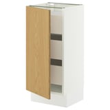 SEKTION / MAXIMERA Gabinete bajo+1 puerta/3 cajones, blanco/Sinarp chapa de roble, 15x15x30 "