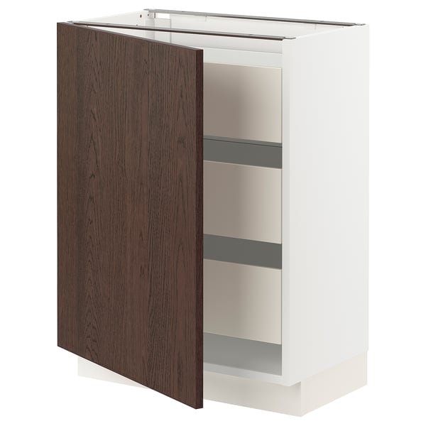 SEKTION / MAXIMERA Gabinete bajo+1 puerta/3 cajones, blanco/Sinarp marrón, 24x15x30 "