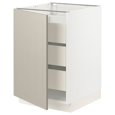 SEKTION / MAXIMERA Gabinete bajo+1 puerta/3 cajones, blanco/Stensund beige, 21x24x30 "