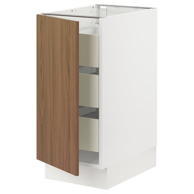 SEKTION / MAXIMERA Gabinete bajo+1 puerta/3 cajones, blanco/Tistorp efecto nogal marrón, 15x24x30 "