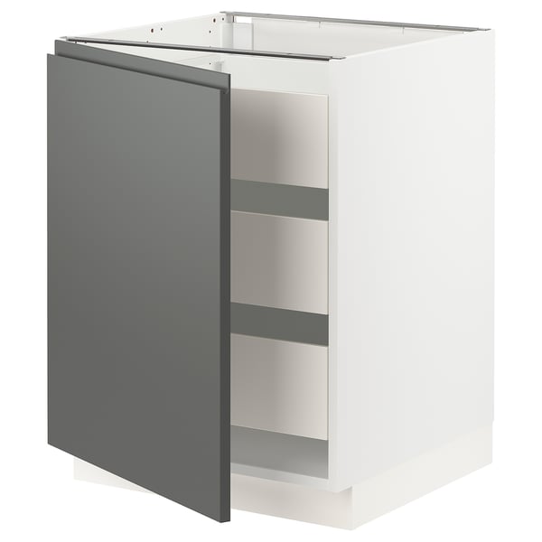 SEKTION / MAXIMERA Gabinete bajo+1 puerta/3 cajones, blanco/Voxtorp gris oscuro, 24x24x30 "