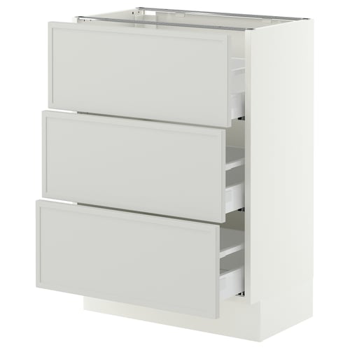 SEKTION / MAXIMERA Gabinete bajo+2 cajones, blanco/Aspudden gris claro, 24x15x30 "