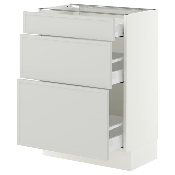 SEKTION / MAXIMERA Gabinete bajo+2 cajones, blanco/Aspudden gris claro, 24x15x30 "