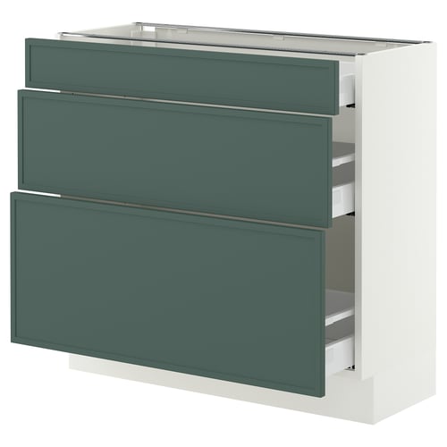 SEKTION / MAXIMERA Gabinete bajo+2 cajones, blanco/Aspudden gris verdoso oscuro, 36x15x30 "