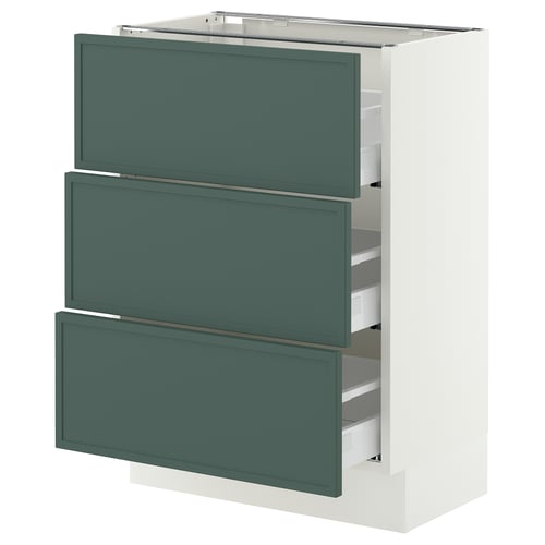 SEKTION / MAXIMERA Gabinete bajo+2 cajones, blanco/Aspudden gris verdoso oscuro, 24x15x30 "