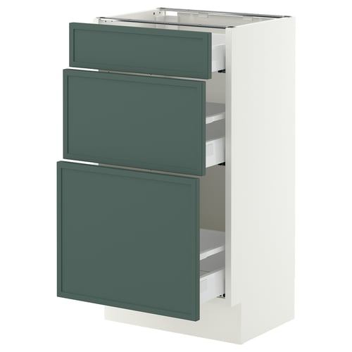 SEKTION / MAXIMERA Gabinete bajo+2 cajones, blanco/Aspudden gris verdoso oscuro, 18x15x30 "
