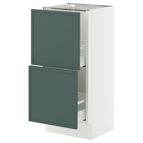 SEKTION / MAXIMERA Gabinete bajo+2 cajones, blanco/Aspudden gris verdoso oscuro, 15x15x30 "