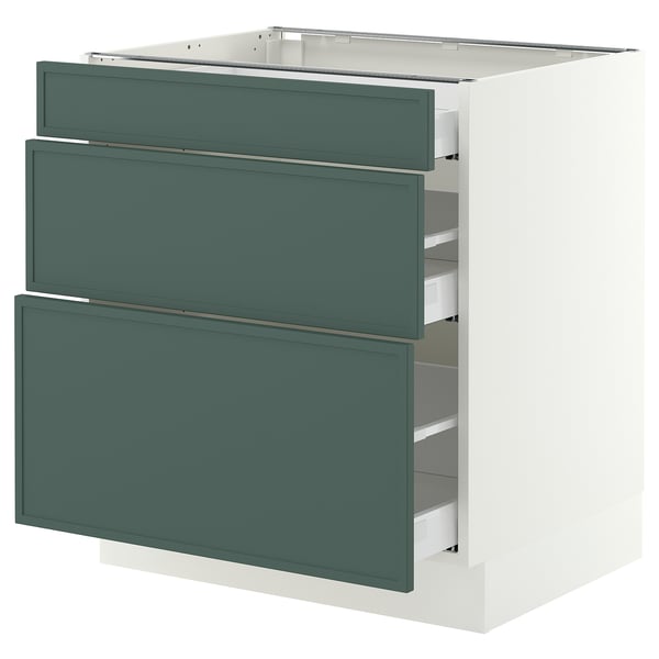 SEKTION / MAXIMERA Gabinete bajo+2 cajones, blanco/Aspudden gris verdoso oscuro, 30x24x30 "