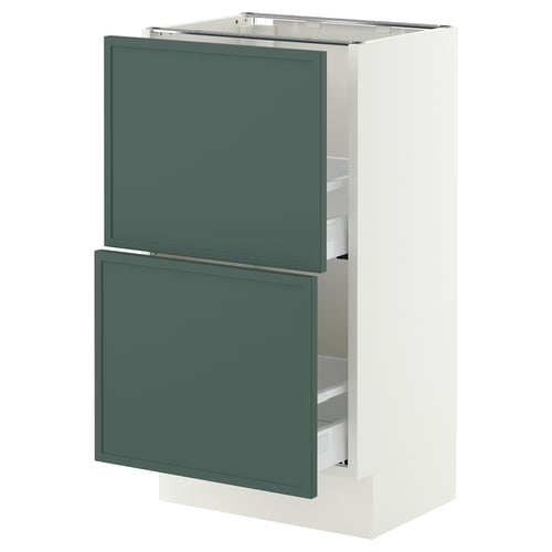 SEKTION / MAXIMERA Gabinete bajo+2 cajones, blanco/Aspudden gris verdoso oscuro, 18x15x30 "