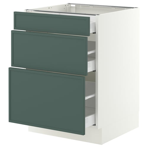 SEKTION / MAXIMERA Gabinete bajo+2 cajones, blanco/Aspudden gris verdoso oscuro, 24x24x30 "