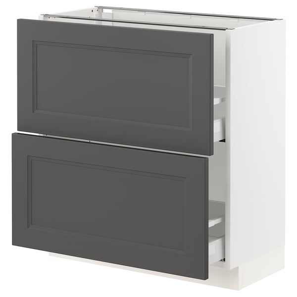SEKTION / MAXIMERA Gabinete bajo+2 cajones, blanco/Axstad gris oscuro, 30x15x30 "