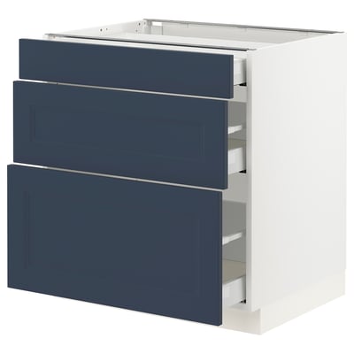 SEKTION / MAXIMERA Gabinete bajo+2 cajones, blanco Axstad/mate azul, 30x24x30 "