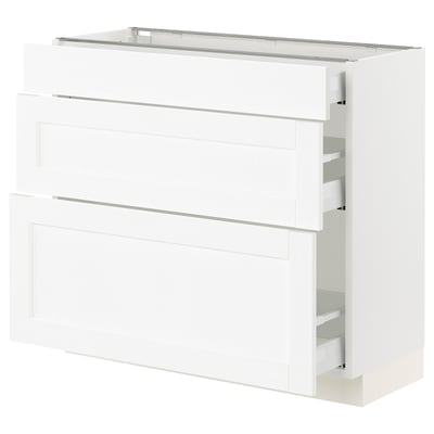 SEKTION / MAXIMERA Gabinete bajo+2 cajones, blanco Enköping/blanco efecto madera, 36x15x30 "