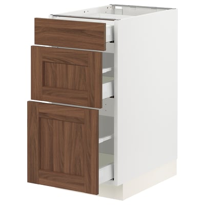 SEKTION / MAXIMERA Gabinete bajo+2 cajones, blanco Enköping/marrón efecto de nogal, 15x24x30 "