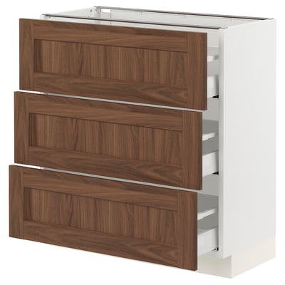 SEKTION / MAXIMERA Gabinete bajo+2 cajones, blanco Enköping/marrón efecto de nogal, 30x15x30 "