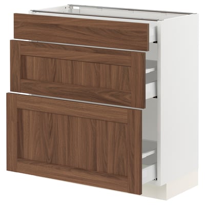 SEKTION / MAXIMERA Gabinete bajo+2 cajones, blanco Enköping/marrón efecto de nogal, 30x15x30 "