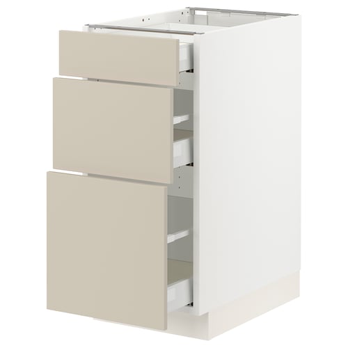 SEKTION / MAXIMERA Gabinete bajo+2 cajones, blanco/Havstorp beige, 15x24x30 "