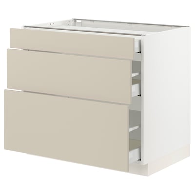 SEKTION / MAXIMERA Gabinete bajo+2 cajones, blanco/Havstorp beige, 36x24x30 "