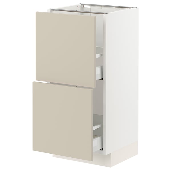 SEKTION / MAXIMERA Gabinete bajo+2 cajones, blanco/Havstorp beige, 15x15x30 "