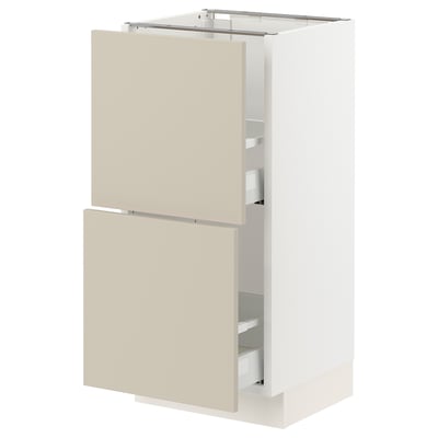 SEKTION / MAXIMERA Gabinete bajo+2 cajones, blanco/Havstorp beige, 15x15x30 "