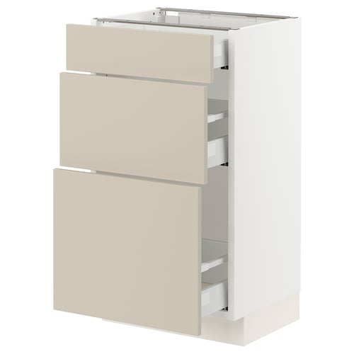 SEKTION / MAXIMERA Gabinete bajo+2 cajones, blanco/Havstorp beige, 18x15x30 "