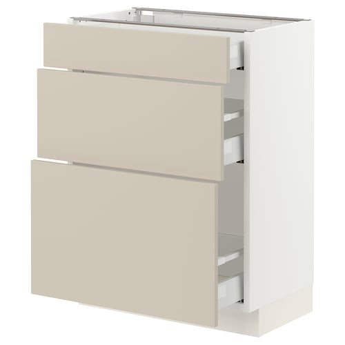 SEKTION / MAXIMERA Gabinete bajo+2 cajones, blanco/Havstorp beige, 24x15x30 "