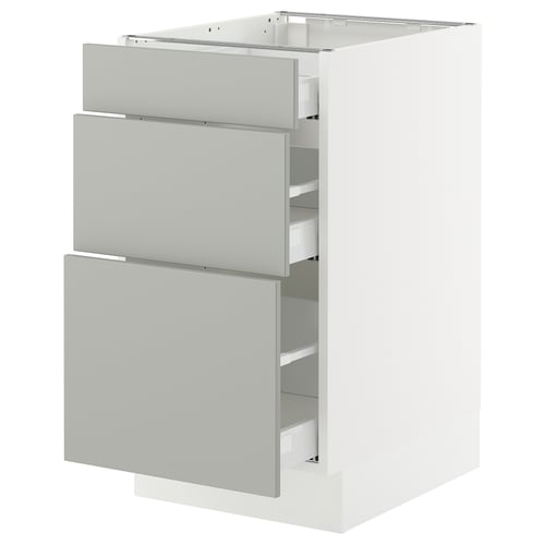 SEKTION / MAXIMERA Gabinete bajo+2 cajones, blanco/Havstorp gris claro, 18x24x30 "