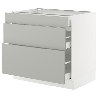 SEKTION / MAXIMERA Gabinete bajo+2 cajones, blanco/Havstorp gris claro, 36x24x30 "