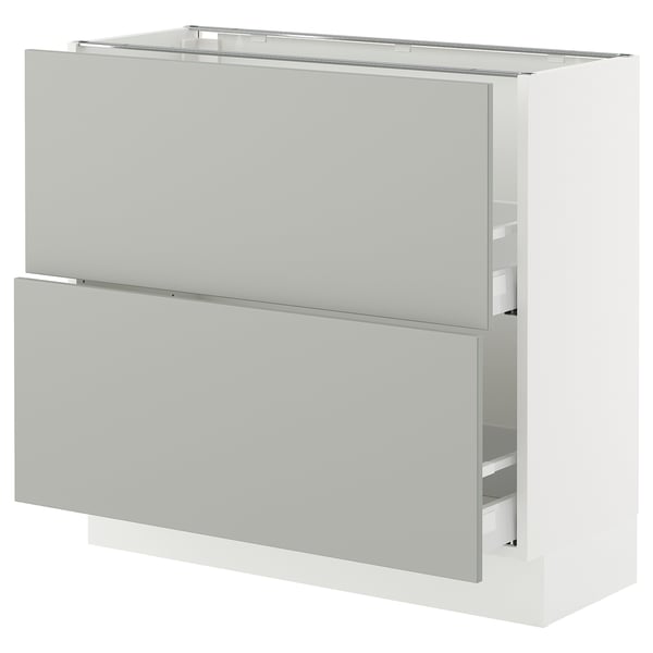 SEKTION / MAXIMERA Gabinete bajo+2 cajones, blanco/Havstorp gris claro, 36x15x30 "