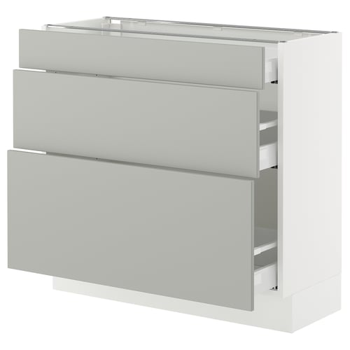 SEKTION / MAXIMERA Gabinete bajo+2 cajones, blanco/Havstorp gris claro, 36x15x30 "