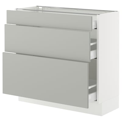 SEKTION / MAXIMERA Gabinete bajo+2 cajones, blanco/Havstorp gris claro, 36x15x30 "