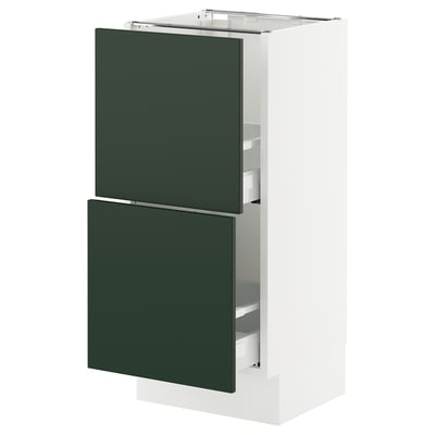 SEKTION / MAXIMERA Gabinete bajo+2 cajones, blanco/Havstorp verde oscuro, 15x15x30 "
