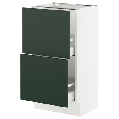 SEKTION / MAXIMERA Gabinete bajo+2 cajones, blanco/Havstorp verde oscuro, 18x15x30 "