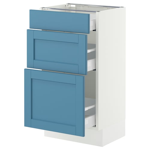 SEKTION / MAXIMERA Gabinete bajo+2 cajones, blanco/Lerhyttan azul, 18x15x30 "