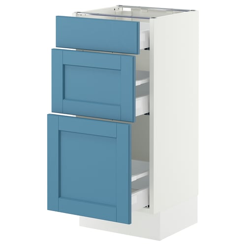 SEKTION / MAXIMERA Gabinete bajo+2 cajones, blanco/Lerhyttan azul, 15x15x30 "