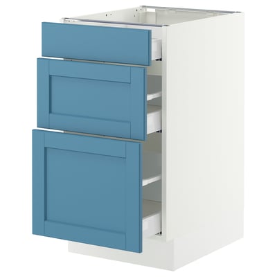 SEKTION / MAXIMERA Gabinete bajo+2 cajones, blanco/Lerhyttan azul, 18x24x30 "