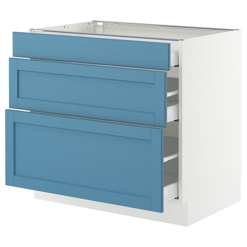 SEKTION / MAXIMERA Gabinete bajo+2 cajones, blanco/Lerhyttan azul, 36x24x30 "