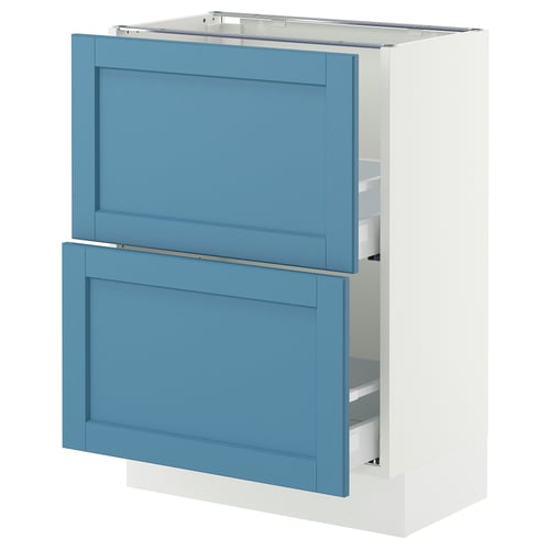 SEKTION / MAXIMERA Gabinete bajo+2 cajones, blanco/Lerhyttan azul, 24x15x30 "