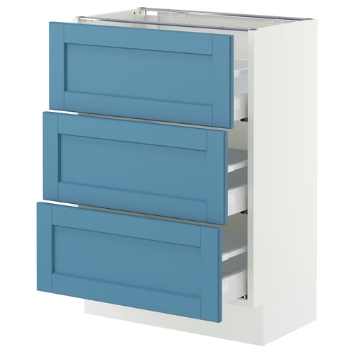 SEKTION / MAXIMERA Gabinete bajo+2 cajones, blanco/Lerhyttan azul, 24x15x30 "