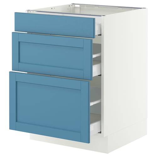 SEKTION / MAXIMERA Gabinete bajo+2 cajones, blanco/Lerhyttan azul, 24x24x30 "
