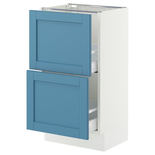 SEKTION / MAXIMERA Gabinete bajo+2 cajones, blanco/Lerhyttan azul, 18x15x30 "
