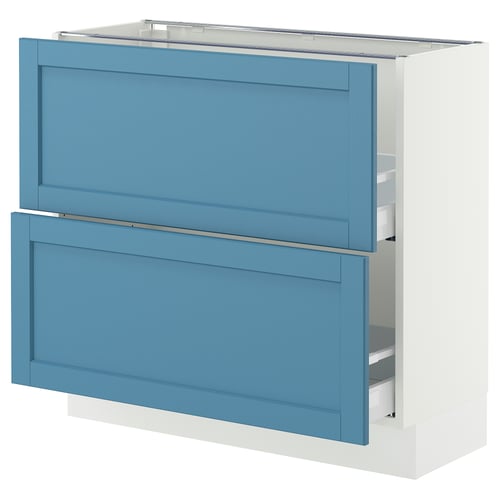 SEKTION / MAXIMERA Gabinete bajo+2 cajones, blanco/Lerhyttan azul, 36x15x30 "