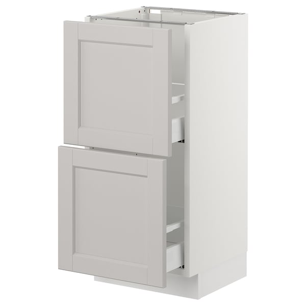 SEKTION / MAXIMERA Gabinete bajo+2 cajones, blanco/Lerhyttan gris claro, 15x15x30 "