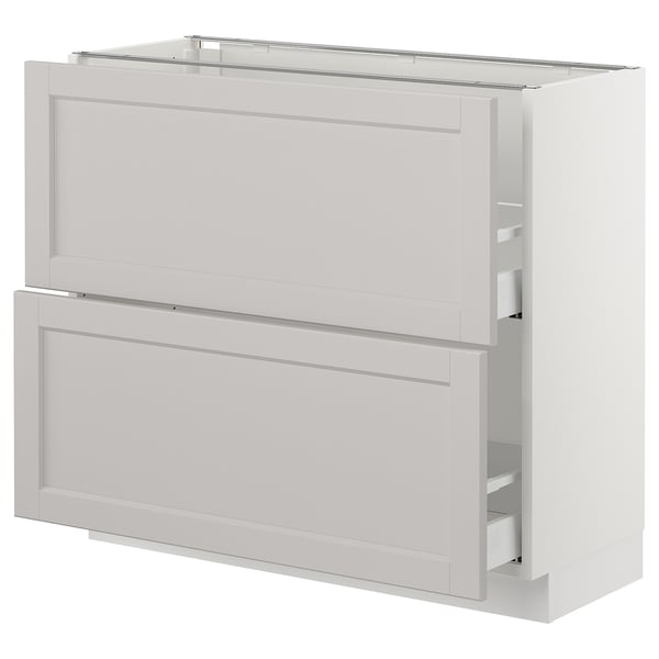 SEKTION / MAXIMERA Gabinete bajo+2 cajones, blanco/Lerhyttan gris claro, 36x15x30 "